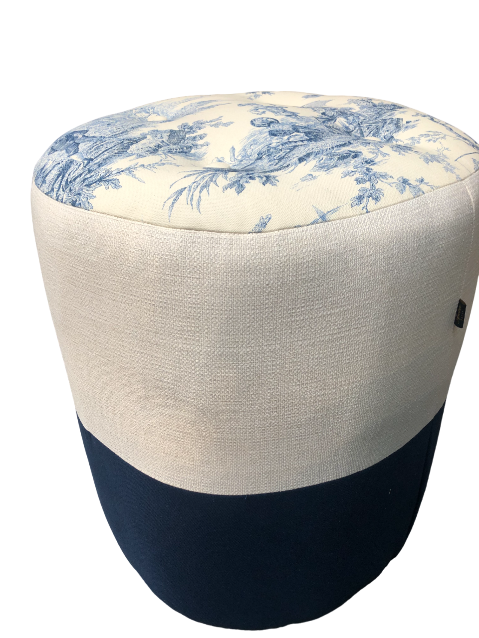 Pouf rond en toile de Jouy