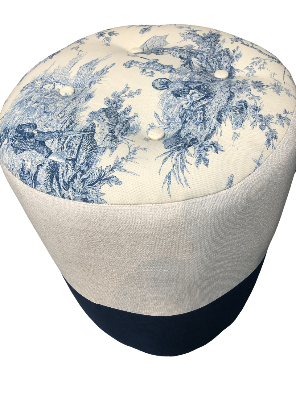 Pouf rond en toile de Jouy
