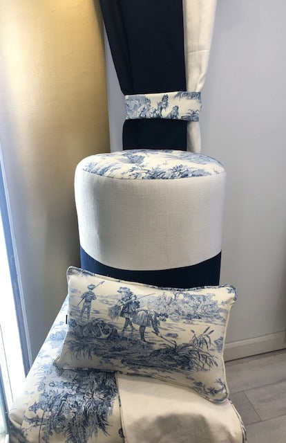 Pouf rond en toile de Jouy